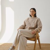 Hand-embroidered Yellow Floral Cotton Sweater - Chunky Knit Pullover