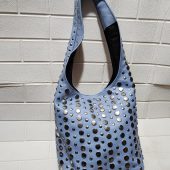 Moroccan Leather Tote – Soft Blue Studded Shoulder Bag | Handmade Boho Artisan Purse | Light Blue Shopper – Large & Small Sizes