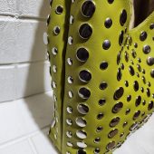 Moroccan Leather Tote – Pistachio Green Studded Shoulder Bag | Handmade Boho Purse | Artisan Shopper | Large & Small Sizes Available