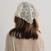 Hand-crocheted Cotton Lace Headwrap: Milky White Triangle Scarf