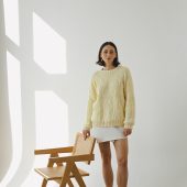 Hand-embroidered Yellow Floral Cotton Sweater - Chunky Knit Pullover