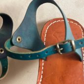 Handmade Moroccan Blue Leather Sandals Women Flat Strappy Summer Shoes